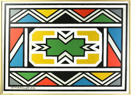 Esther Mahlangu (1935) SENZA TITOLO acrilico su tela, cm 84x114 2010 Firma e...