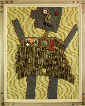 Enrico Baj (1924 - 2003) WHAT A NICE DAY! olio, stoffa, passamaneria e...