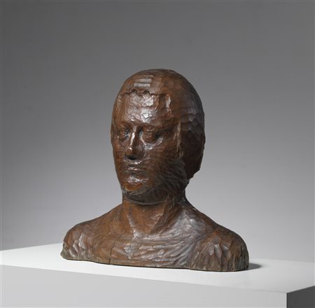 Pericle Fazzini (1913 - 1987) GIUSEPPE UNGARETTI scultura in legno, cm...