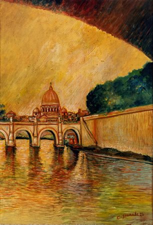 Carlo Socrate, Veduta di Roma (Basilica di San Pietro e Ponte Umberto I) 1922