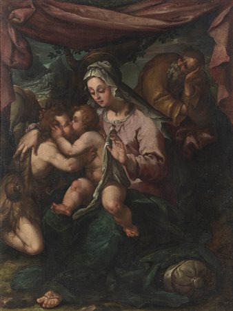 ARTISTA DEL XVI SECOLO  - Madonna con Bambino, San Giovanni e San Giuseppe.