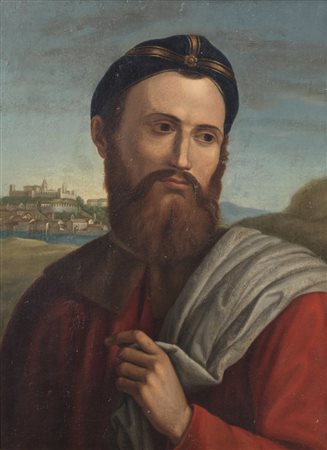 ARTISTA DEL XVI-XVII SECOLO  - Ritratto d'uomo con copricapo. .