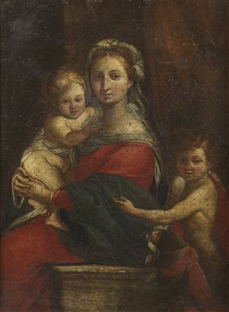  ARTISTA DEL XVII SECOLO - Madonna con bambino e San Giovannino. .