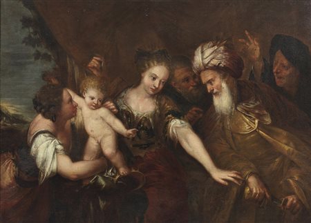 CELESTI ANDREA (1637 - 1700) - Bottega di. Mosè bambino calpesta la corona del faraone. .