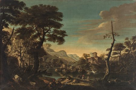 ARTISTA DEL XVII SECOLO  - Paesaggio con personaggi. .