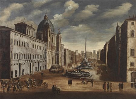 ARTISTA ROMANO DEL XVII SECOLO  - Veduta di Piazza Navona.