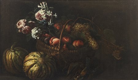 ARTISTA ROMANO DEL XVII SECOLO  - Natura morta di fiori e frutta.