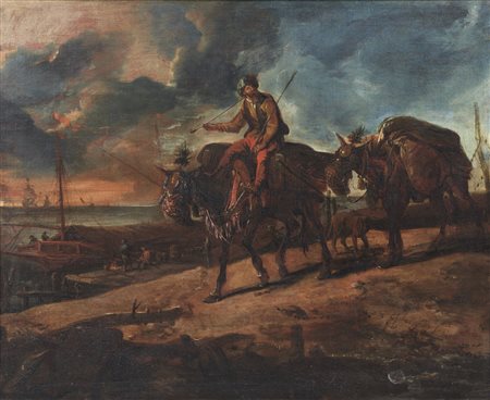 GRATI GIOVANNI BATTISTA (1681 - 1758) - Marina con mercante in veste orientaleggiante. .