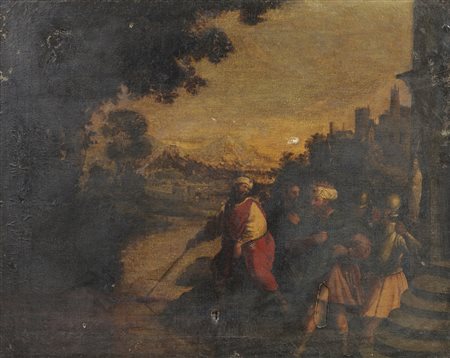 ARTISTA DEL XVIII SECOLO  - Paesaggio con personaggi. .