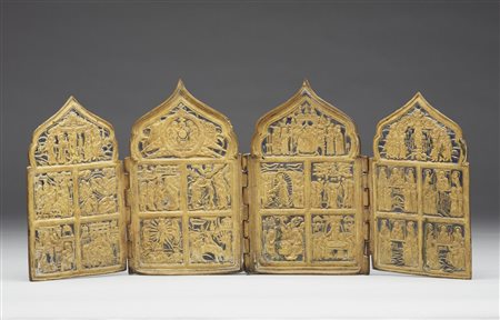 ICONA RUSSA DEL XIX SECOLO  - Icona quadripartita raffigurante i quaranta martiri di Sebaste. .