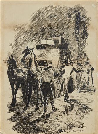 RACKHAM ARTHUR (1867 - 1939) - Una carrozza fermata nella notte dai briganti.