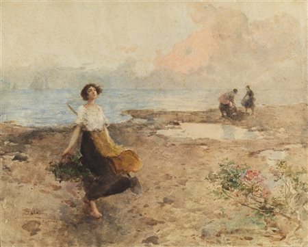 SALA PAOLO (1859 - 1924) - Paesaggio marino con personaggi.