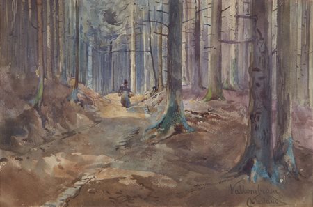 CARLANDI ONORATO (1848 - 1939) - Paesaggio montano con contadina.