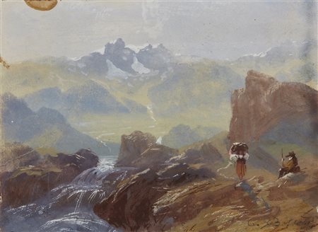 BOSSOLI CARLO (1815 - 1884) - Paesaggio montano con personaggi. .