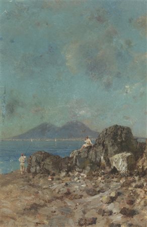 COPPOLA FRANCESCO CASTALDO (1845 - 1916) - Pescatori nel golfo di Napoli.