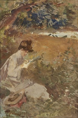 MARIANI POMPEO (1857 - 1927) - Ragazza che legge. .