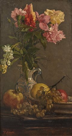 OBERTO ANTONIO (1872 - 1954) - Natura morta di fiori e frutta. .