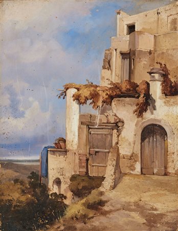 CARELLI GONSALVO (1818 - 1900) - Paesaggio marino con casa.