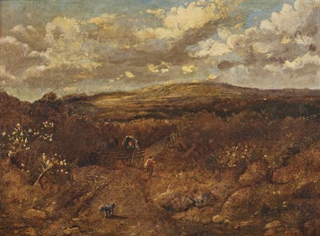 NIEMAN EDMOND JOHN (1813 - 1876) - Paesaggio montano con contadino, carro e animali. .