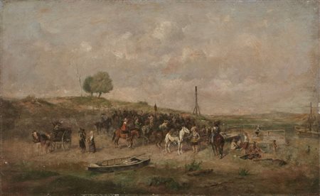 VON MALHEIM FRIEDLAENDER FRIEDRICH (1825 - 1901) - Paesaggio con soldati a riposo. .