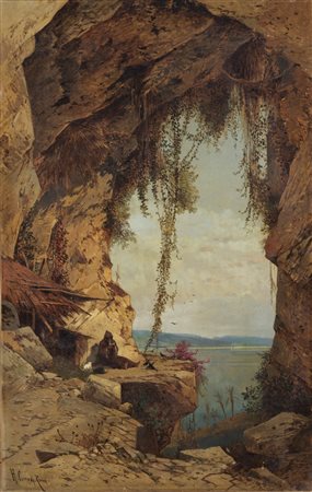 CORRODI HERMANN (1844 - 1905) - Paesaggio con eremita. .