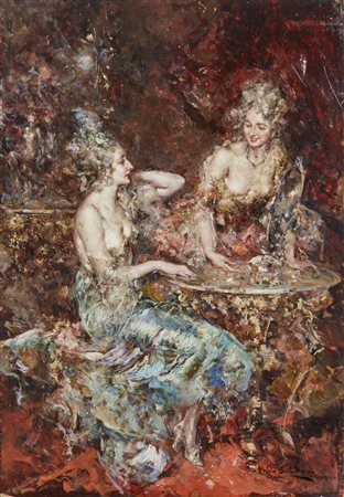 SALINAS  PABLO (1871 - 1946) - Conversazione in salotto. .