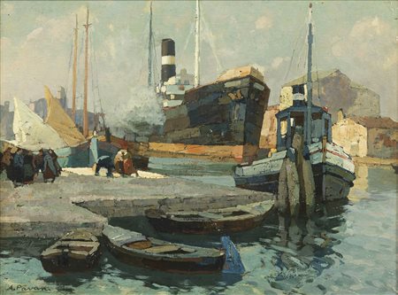 PAVAN  ANGELO (1893 - 1945) - Porto con navi. .