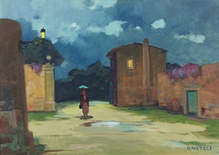 NATALI RENATO (1864 - 1947) - Paesaggio con personaggio. .