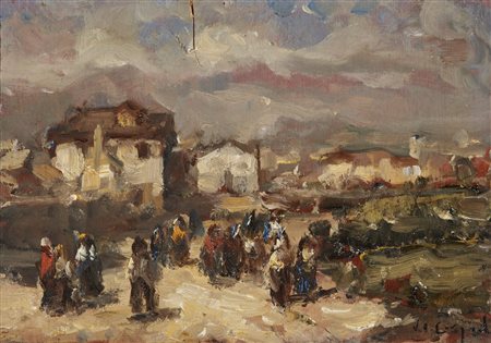 CARGNEL VITTORE ANTONIO (1872 - 1931) - L'uscita dagli stabilimenti. .