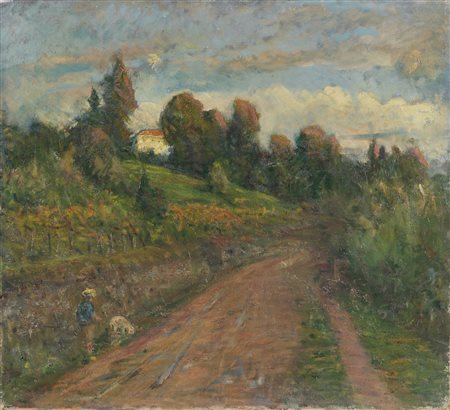 PUGLIESE LEVI CLEMENTE (1855 - 1936) - Paesaggio con personaggio. .