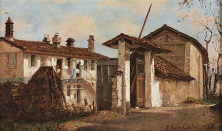 CALVI ERCOLE (1824 - 1900) - Paesaggio con cascina.