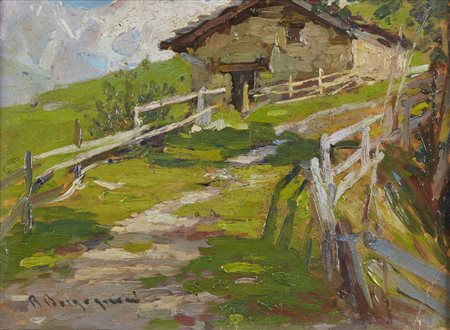 BORGOGNONI ROMEO (1875 - 1944) - Paesaggio montano con baita.
