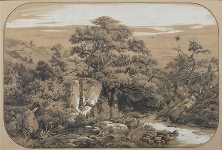 RENICA GIOVANNI (1808 - 1884) - Paesaggio con ruscello e alberi. .