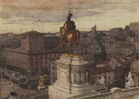  ARTISTA DEGLI INIZI DEL XX SECOLO - Il Vittoriano visto dal monumento equestre a Vittorio Emanuele II. .
