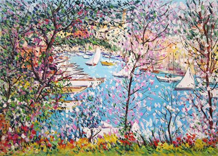 ANTONIO IALENTI Campobasso 12/07/1937 Veduta di Portofino, 1993 olio su tela...