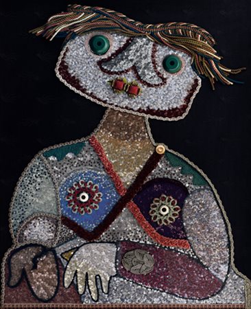 ENRICO BAJ Milano 31/10/1924 - Varese 15/06/2003 Dama, 1972 paillettes e...