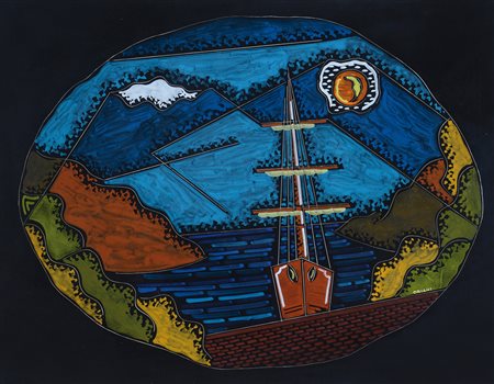 PIPPO ORIANI Torino 25/06/1909 - Roma 01/12/1972 Veliero rosso encausto e...