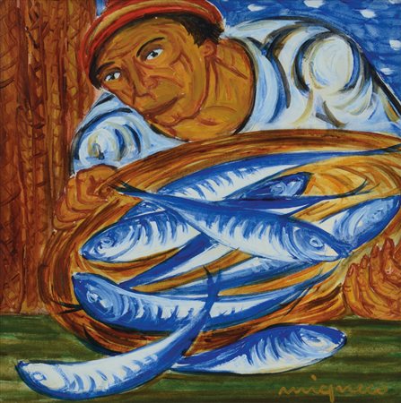 GIUSEPPE MIGNECO Messina 09/02/1908 - Milano 28/02/1997 Pescatore, 1986 olio...