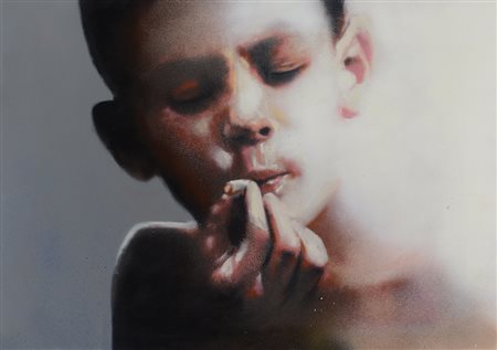 LEO Asmara 08/06/1971 Smoke, 2008 spray e olio su tela cm. 70x100, firma e...