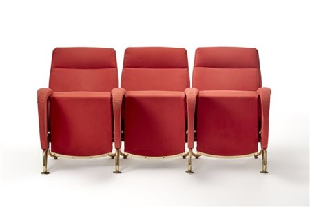 Carlo Mollino Una fila di tre poltrone con sedile a ribalta. Torino, 1957-58. Tu