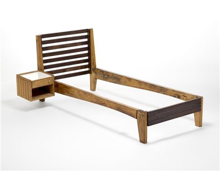 Carlo Mollino Letto singolo e comodino pensile con cassetto a cerniera e vano a