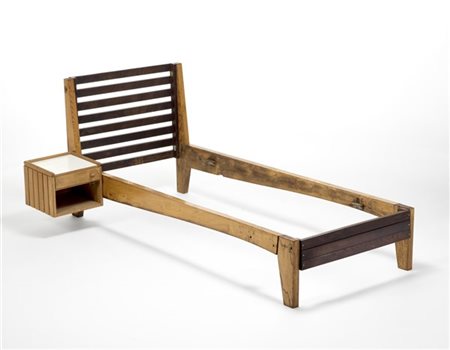 Carlo Mollino Letto singolo e comodino pensile con cassetto a cerniera e vano a