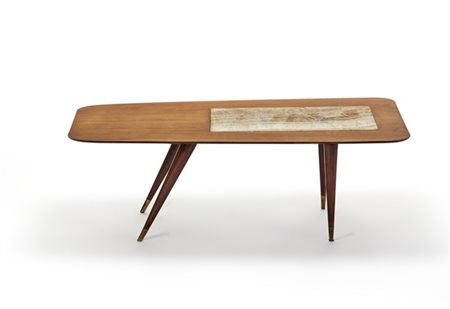 Tavolo da caffè in legno di mogano massello e impiallacciato con quattro gambe