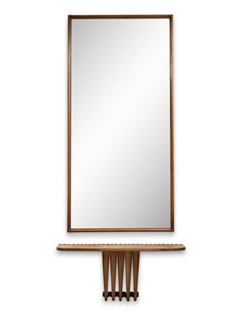 Osvaldo Borsani Consolle con grande specchiera e mensola retta da cinque costole