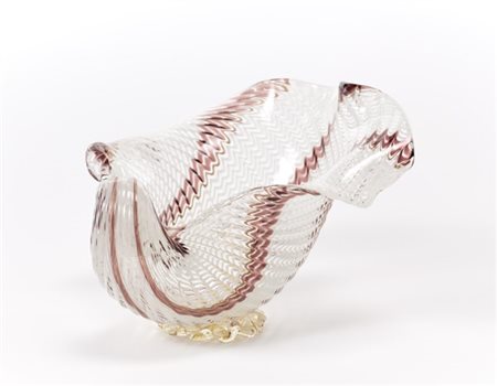 Dino Martens Cornucopia in vetro soffiato trasparente incolore a mezza filigrana