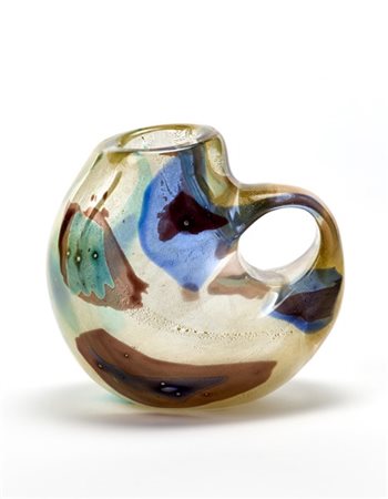 Archimede Seguso Vaso ad ansa in vetro soffiato cristallo a macchie ametista, ve