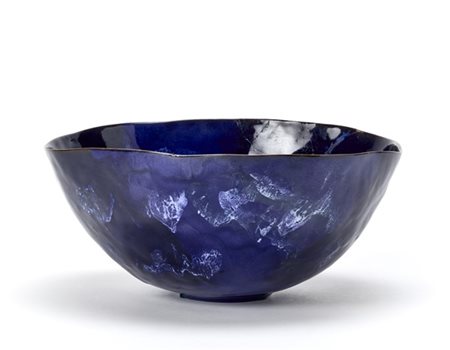 Fausto Melotti Ciotola in ceramica smaltata in blu e rosso. 1955ca. Firmata sott