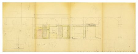 Carlo Scarpa "Negozio Olivetti a Venezia"Foglio con al recto studi su eliocopia