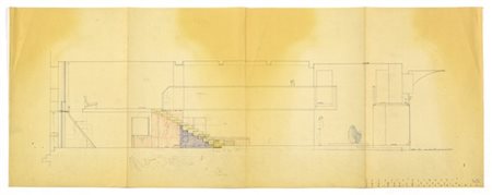 Carlo Scarpa "Negozio Olivetti a Venezia"Sezione longitudinale con studi su eli