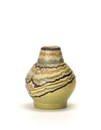 Marcello Fantoni Vaso in terracotta smaltata opaca nei toni del verde, giallo, b